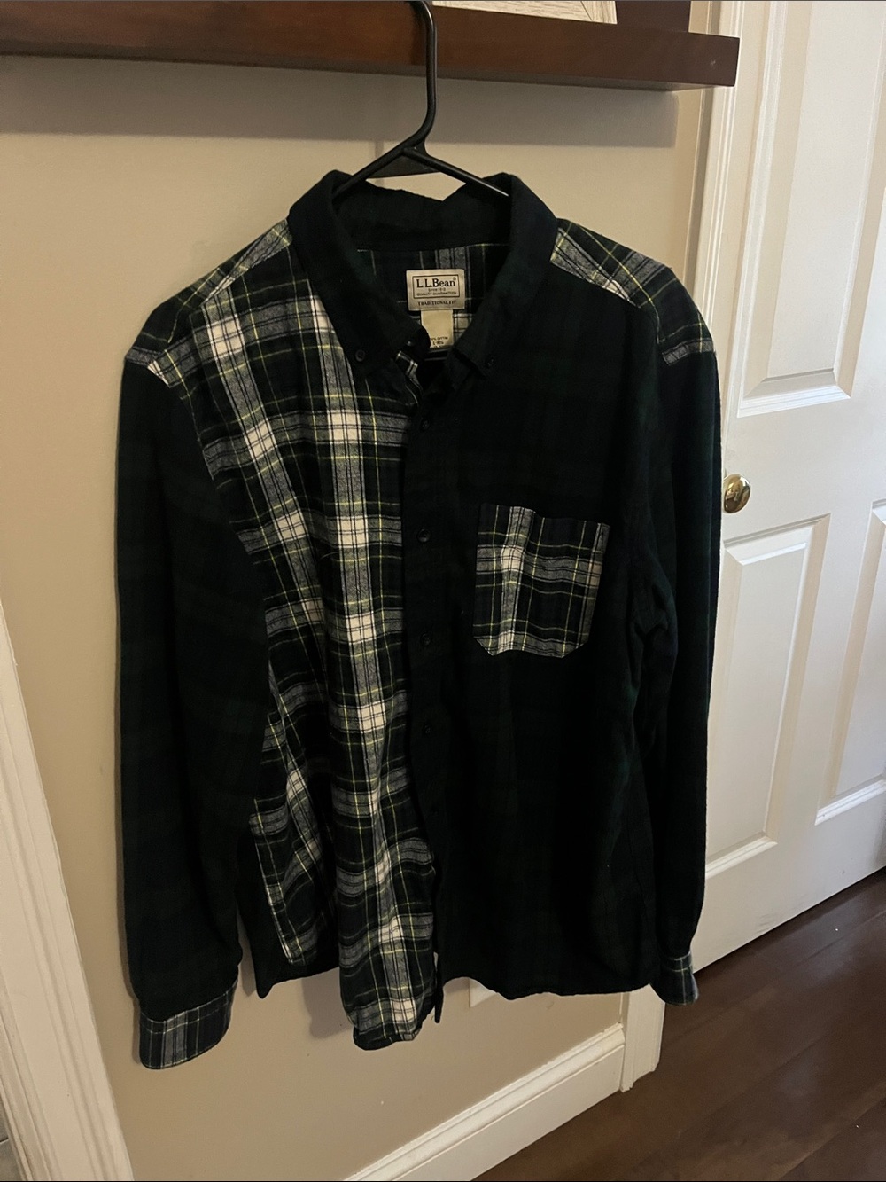 L.L. Bean Men’s navy  and Green Plaid Button-Down Shirt